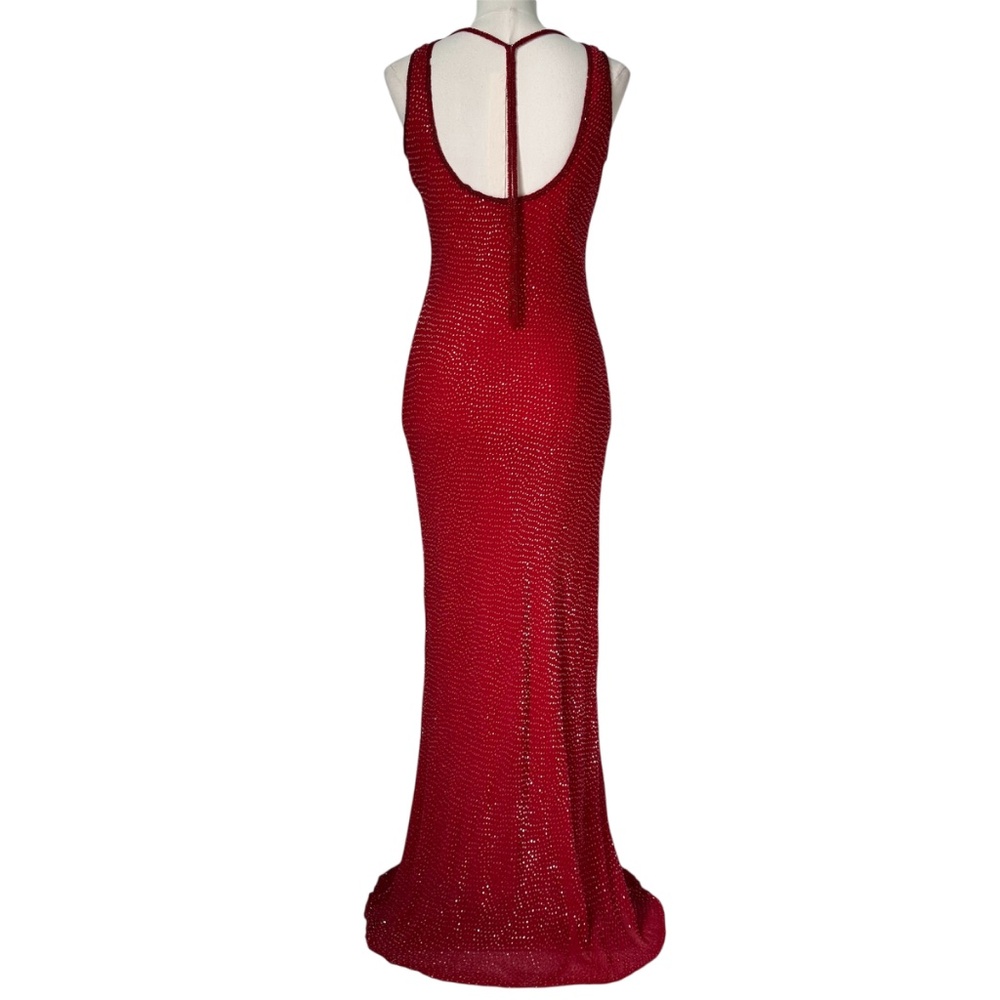 STENAY | Red Silk Beaded Open Back Gown Sz 4 - Picture 2 of 13